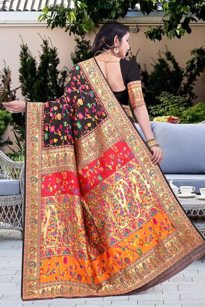 Kashmiri Pashmina Silk Sarees with Zari Border - Image 5