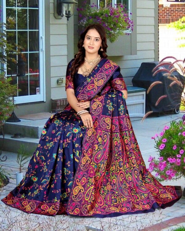 Royal Blue Pashmina Silk Saree with Multicolored Thread Weaving Work