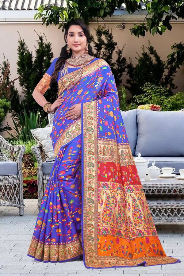 Kashmiri Pashmina Silk Sarees with Zari Border