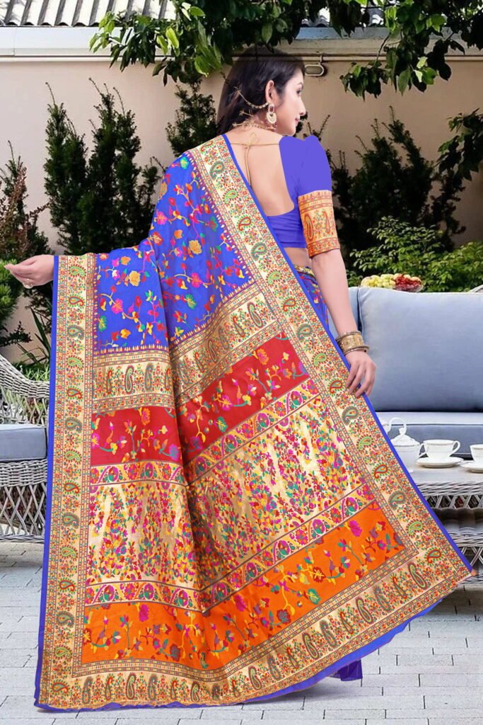 Kashmiri Pashmina Silk Sarees with Zari Border - Image 4