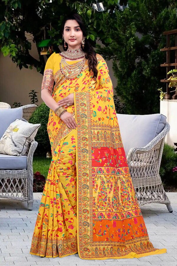 Kashmiri Pashmina Silk Sarees with Zari Border